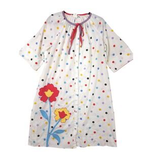 Models Coat White Polka Dot Applique Duster Yoke Tent Dress M
